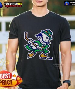 Good Notre Dame Fighting Irish Hockey Leprechaun T-Shirt featuring a vibrant graphic of the iconic leprechaun logo.