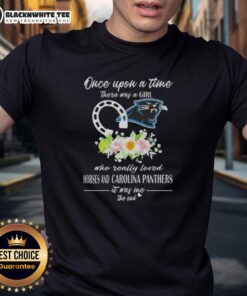 Alt Text: Girl wearing 'Once Upon A Time There Was A Girl Who Really Loved Horses And Carolina Panthers' T-Shirt