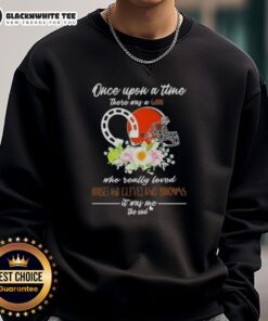 Good Once Upon A Time sweatshirt featuring a girl who loves horses and the Cleveland Browns, perfect for fans and equestrians.