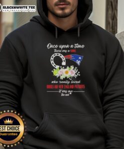 Alt Text: Girl wearing 'Once Upon A Time' hoodie, loving horses and New England Patriots, showcasing her unique style.