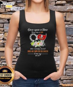 Girl in tank top with 'Once Upon A Time' graphic, showcasing love for horses and Tampa Bay Buccaneers.