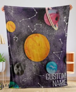 Good Outer Space Galaxy Watercolor Planets & Stars Blanket Fleece Customized Blanket