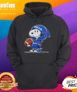 Good Peanuts Snoopy in a Buffalo Bills hoodie, smiling at fans, showcasing team spirit and playful charm.