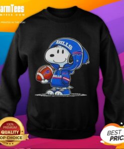 Snoopy in a Buffalo Bills hoodie smiles at fans, showcasing the Good Peanuts sweatshirt design.