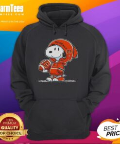 Snoopy wearing a Cincinnati Bengals hoodie, smiling at fans, showcasing playful spirit and team pride. Good Peanuts character.
