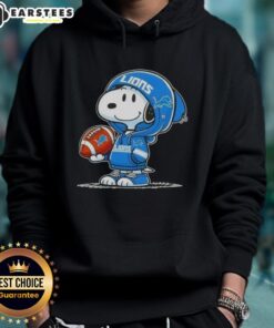 Snoopy wearing a Detroit Lions hoodie smiles at fans, showcasing his playful spirit in this charming Good Peanuts image.