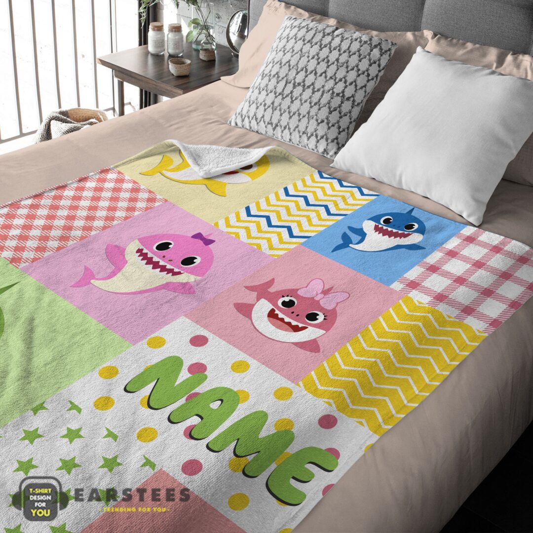 good-personalized-colorful-baby-shark-blanket-fleece-customized-blanket-mk-03 Good Personalized Colorful Baby Shark Blanket Fleece Customized Blanket - Image 2
