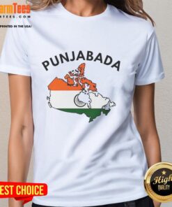 Good Punjabada Indian Flag Parody Ladies Tee featuring a vibrant design celebrating Punjabi culture and humor.