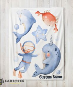 Good Sea's Treasures Narwhal Dolphin Crab Starfish Scuba Divers Blanket Fleece Customized Blanket