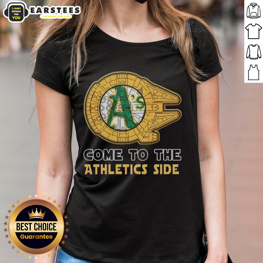 good-star-wars-come-to-the-oakland-athletics-side-ladies-tee Alt Text: Good Star Wars Come to the Oakland Athletics Side Ladies Tee featuring a stylish design for fans.