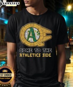 Good Star Wars Come To The Oakland Athletics Side T-Shirt featuring a playful design for A's fans and Star Wars enthusiasts.