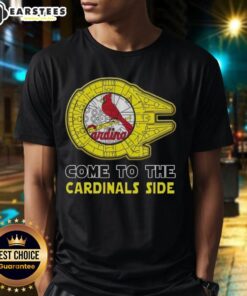 Good Star Wars Come To The St Louis Cardinals Side T-Shirt featuring iconic graphics for fans of baseball and sci-fi.