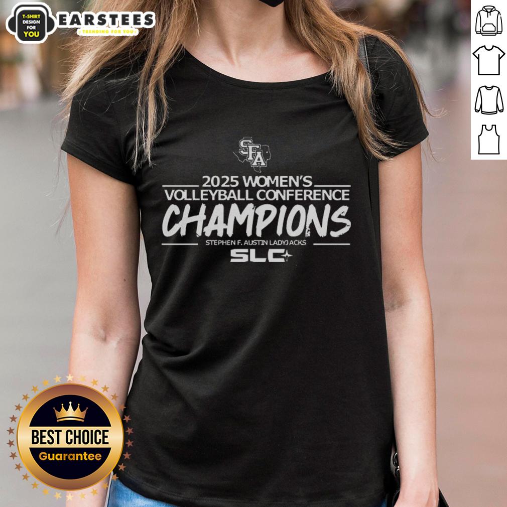 good-stephen-f-austin-ladyjacks-2025-womens-volleyball-conference-champions-ladies-tee Good Stephen F. Austin Ladyjacks 2025 Women's Volleyball Conference Champions ladies tee featuring team colors and logo.