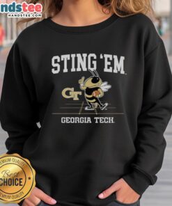 Georgia Tech Yellow Jackets football sweatshirt featuring the Good Sting Em mascot on a vibrant background.