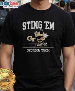 Good Sting 'Em Georgia Tech Yellow Jackets Football T-Shirt featuring the iconic mascot on a vibrant blue background.