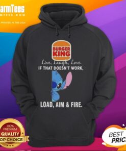 Good Stitch X Burger King Live Laugh Love hoodie with 'Load Aim and Fire' design, perfect for casual fashion lovers.