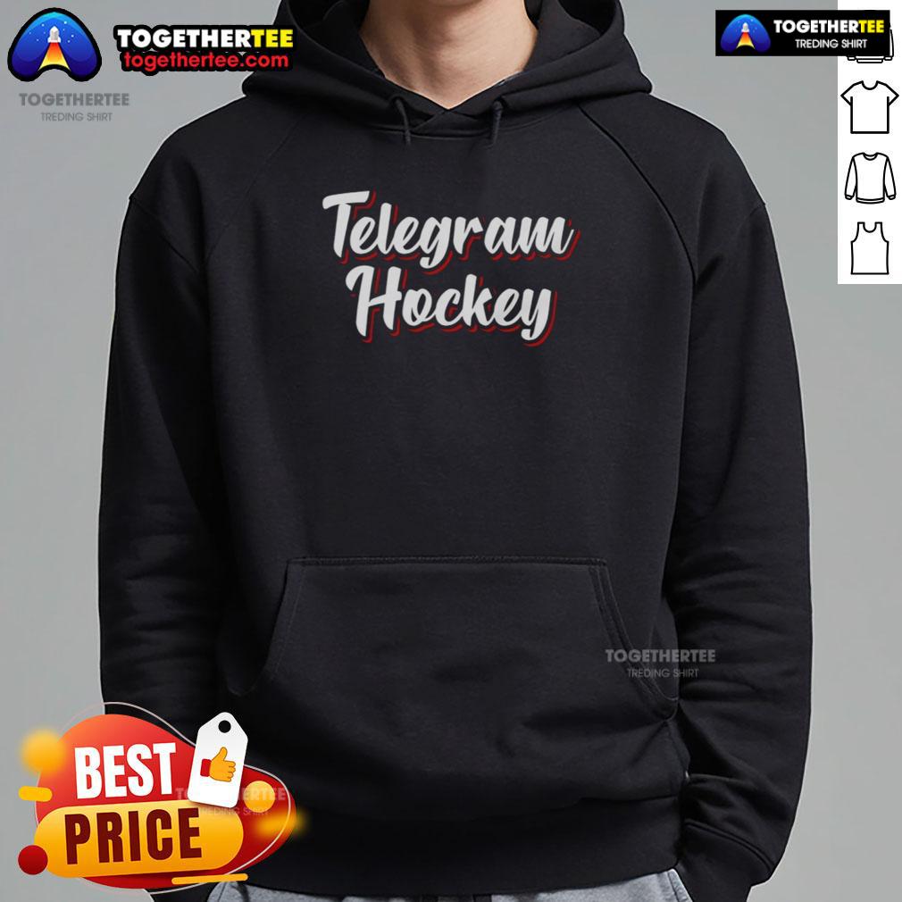 Good Telegram Hockey New Jersey Devils Hoodie Good Telegram Hockey New Jersey Devils hoodie displayed on a hanger, showcasing team colors and logo for fans.
