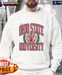 Ohio State University logo sweatshirt featuring bold colors and a comfortable design, perfect for fans and students.
