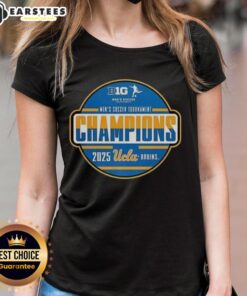 Good UCLA Big Ten Men's Soccer Tournament Champions 2025 Ladies Tee showcasing team pride and sporty design.