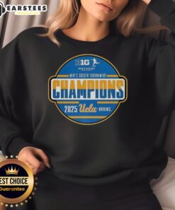2025 UCLA Big Ten Men's Soccer Tournament Champions sweatshirt, featuring team colors and logo, celebrating the victory.