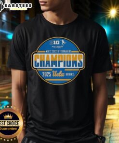 2025 UCLA Big Ten Men's Soccer Tournament Champions T-Shirt, featuring vibrant graphics and team colors.