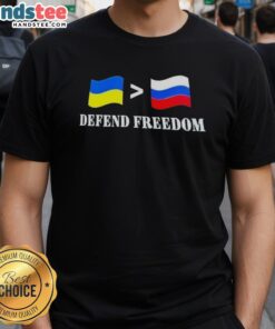 Good Ukraine Greater Than Russia Flag Defend Freedom T-Shirt showcasing a bold design promoting support for Ukraine.