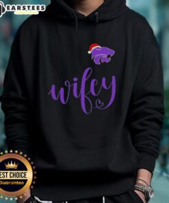 Alt Text: Good Wifey Kansas State Wildcats hoodie with Santa hat, perfect for a Merry Christmas celebration.