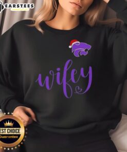 Good Wifey Kansas State Wildcats sweatshirt with Santa hat perfect for Merry Christmas celebrations and holiday spirit.