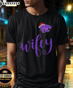 Good Wifey Kansas State Wildcats Santa Hat Merry Christmas T-Shirt featuring festive design and team colors.