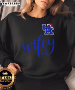 Good Wifey Kentucky Wildcats Christmas sweatshirt with Santa hat design for a festive holiday look.