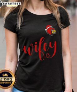 Good Wifey Louisville Cardinals Santa Hat Merry Christmas ladies tee featuring festive design for holiday cheer.