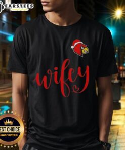 Good Wifey Louisville Cardinals Santa Hat Merry Christmas T-Shirt featuring festive design for holiday cheer.