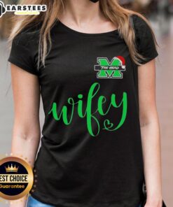 Good Wifey Marshall Thundering Herd Santa Hat Merry Christmas ladies tee, featuring festive design and vibrant colors.
