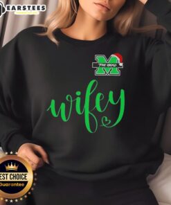 Good Wifey Marshall Thundering Herd sweatshirt with Santa hat, perfect for a Merry Christmas celebration.