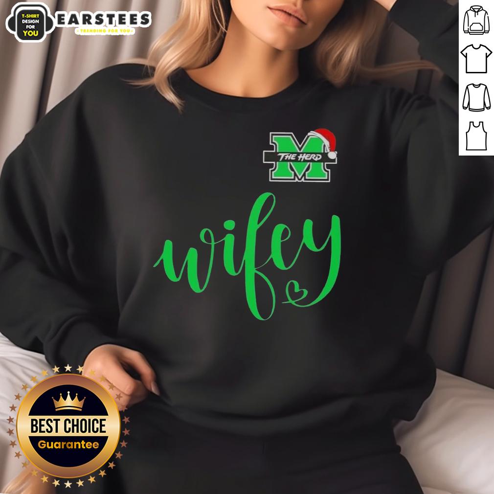 good-wifey-marshall-thundering-herd-santa-hat-merry-christmas-sweatshirt Good Wifey Marshall Thundering Herd sweatshirt with Santa hat, perfect for a Merry Christmas celebration.