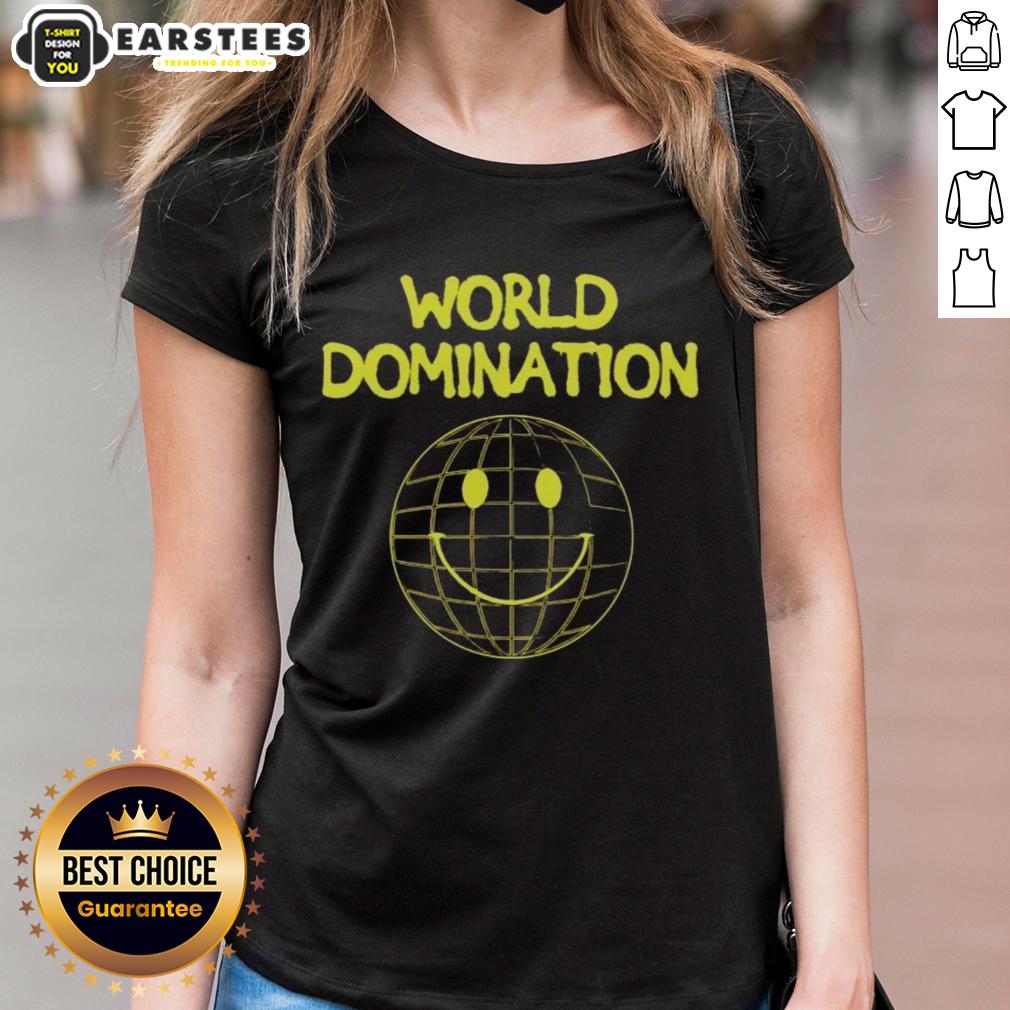 good-world-domination-emoji-smile-logo-ladies-tee Good World Domination Emoji Smile Logo on a stylish ladies tee, perfect for casual wear and expressing positivity.