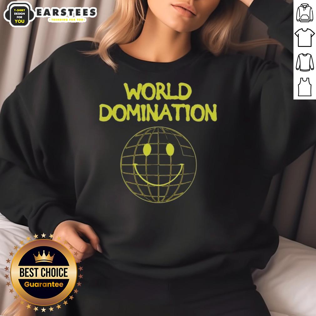 good-world-domination-emoji-smile-logo-sweatshirt Alt Text: Good World Domination Emoji Smile Logo Sweatshirt featuring a vibrant design and playful emoji graphics.