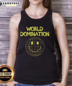 Good World Domination Emoji Smile Logo on a stylish tank top, perfect for casual wear and expressing positivity.