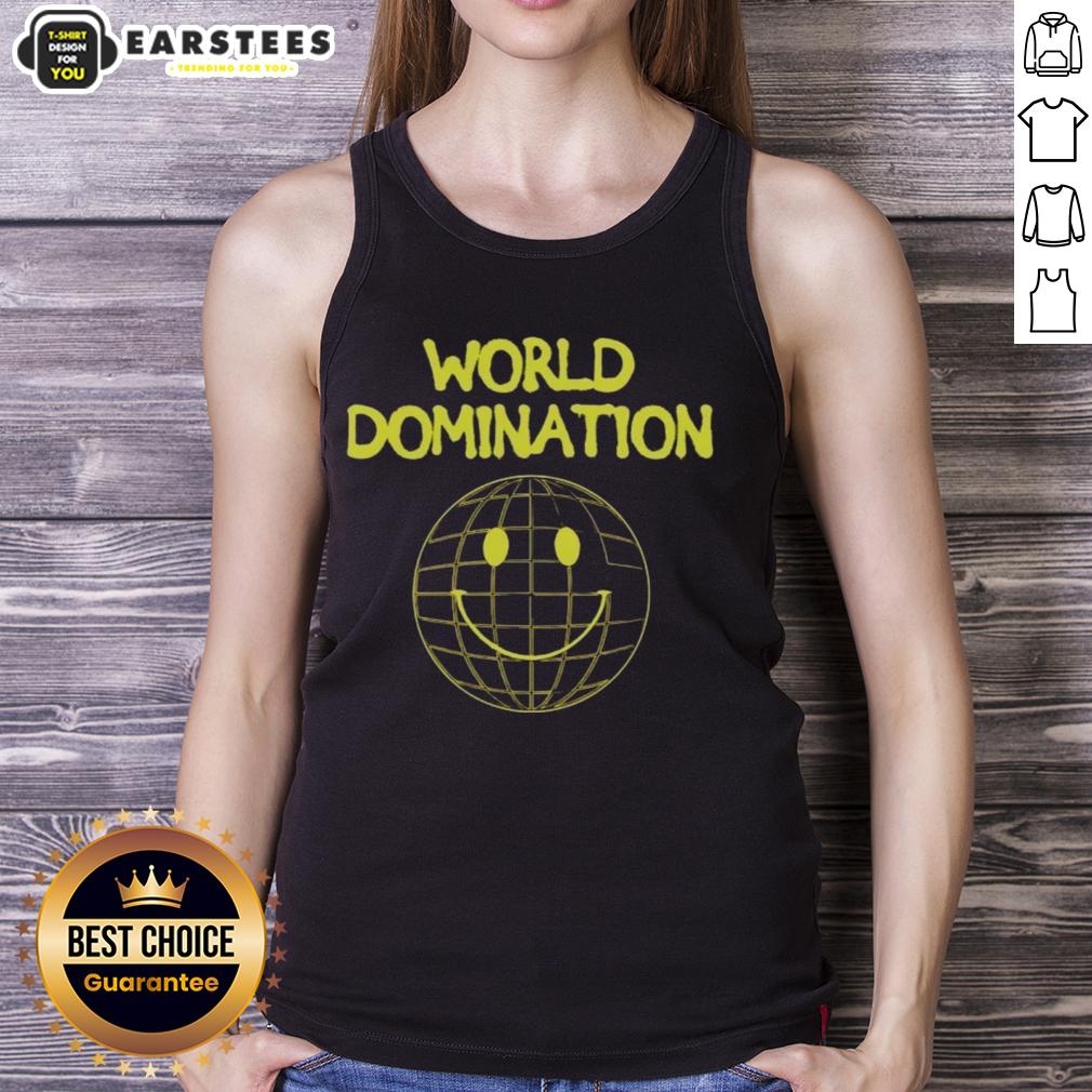 good-world-domination-emoji-smile-logo-tank-top Good World Domination Emoji Smile Logo on a stylish tank top, perfect for casual wear and expressing positivity.
