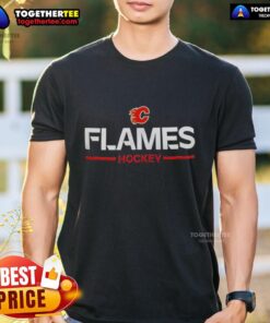 Alt Text: Happy Calgary Flames Hockey Logo 2025 T-Shirt featuring vibrant team colors and iconic Flames logo design.