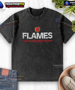 Alt Text: Happy Calgary Flames Hockey Logo 2025 washed t-shirt featuring a vibrant team logo on a casual, comfortable design.