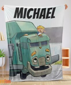 Happy Cartoon Trash Truck Cute Blanket Fleece Customized Blanket
