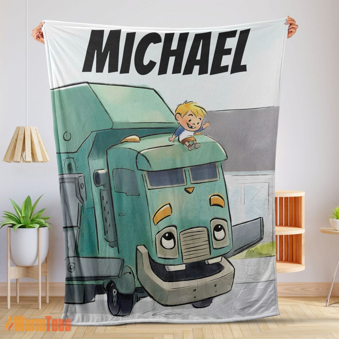 happy-cartoon-trash-truck-cute-blanket-fleece-customized-blanket-mk-01 Happy Cartoon Trash Truck Cute Blanket Fleece Customized Blanket