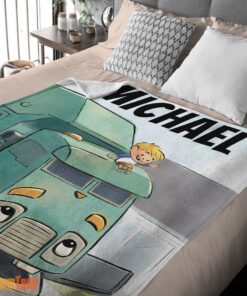 Happy Cartoon Trash Truck Cute Blanket Fleece Customized Blanket - Image 2