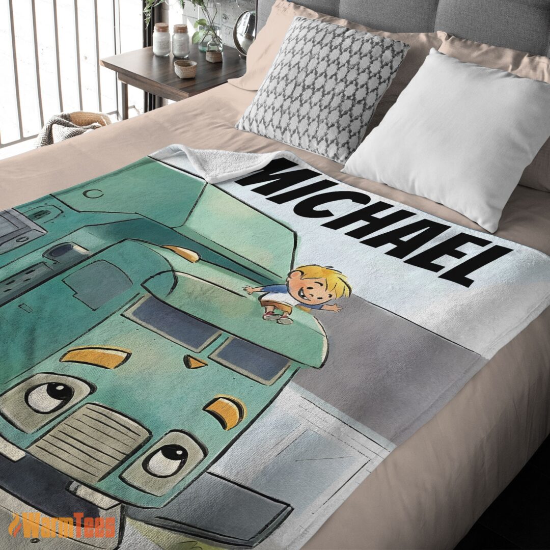 happy-cartoon-trash-truck-cute-blanket-fleece-customized-blanket-mk-03 Happy Cartoon Trash Truck Cute Blanket Fleece Customized Blanket - Image 2