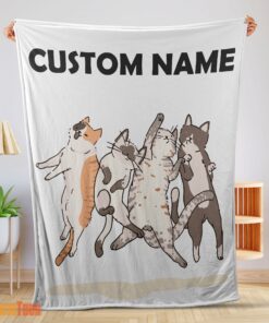Happy Cat Friends Laying Doodle Blanket Fleece Customized Blanket