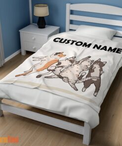 Happy Cat Friends Laying Doodle Blanket Fleece Customized Blanket - Image 3