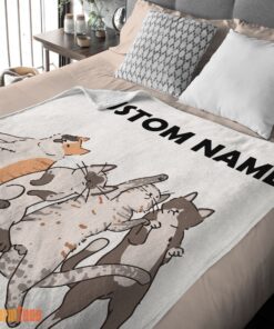 Happy Cat Friends Laying Doodle Blanket Fleece Customized Blanket - Image 2
