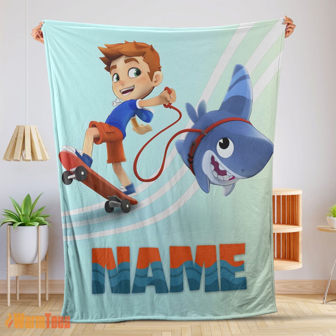 happy-catoon-sharkdog-sharkdog-and-max-skateboarding-blanket-fleece-customized-blanket-mk-01-1 Happy Catoon Sharkdog Sharkdog and Max Skateboarding Blanket Fleece Customized Blanket