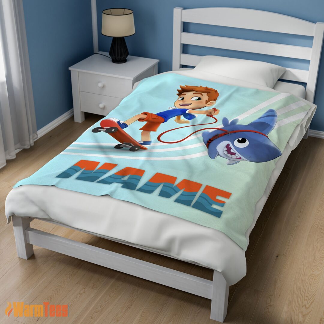 happy-catoon-sharkdog-sharkdog-and-max-skateboarding-blanket-fleece-customized-blanket-mk-02 Happy Catoon Sharkdog Sharkdog and Max Skateboarding Blanket Fleece Customized Blanket - Image 3